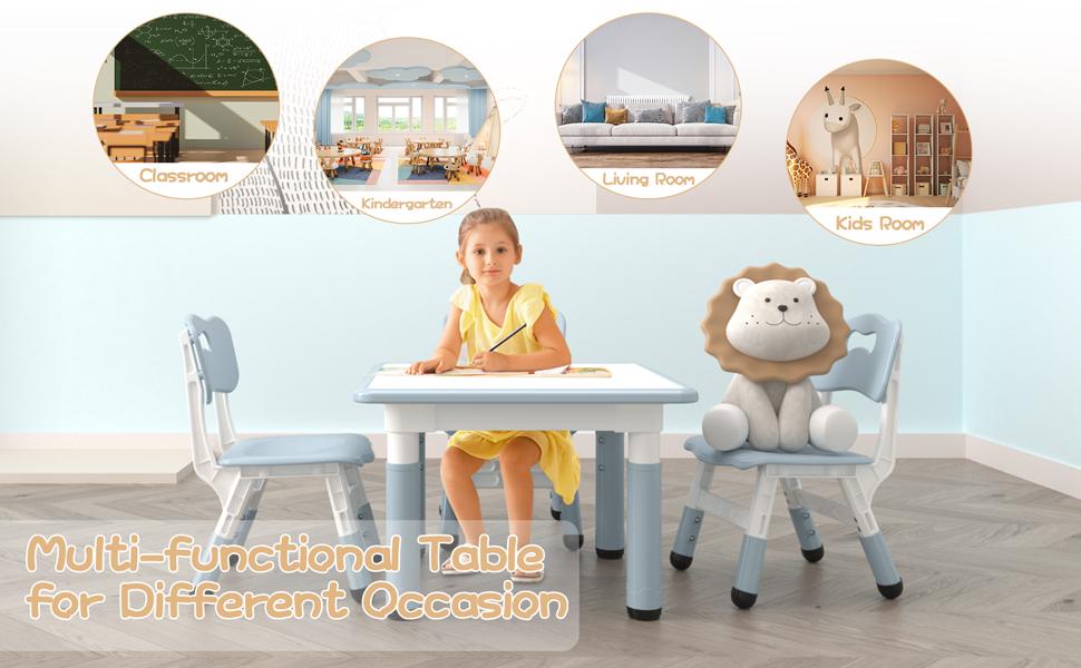 YJ-Garvee Adjustable Table and 2 Chairs,1 Table Set with Graffiti Desktop, Perfect for Reading, Drawing, Playing, and Eating, Designed for Toddlers with Height Adjustable Features YJ-Garvee Adjustable Table and 2 Chairs,1 Table Set with Graffiti Desktop, Perfect for Reading, Drawing, Playing, and Eating, Designed for Toddlers with Height Adjustable Features