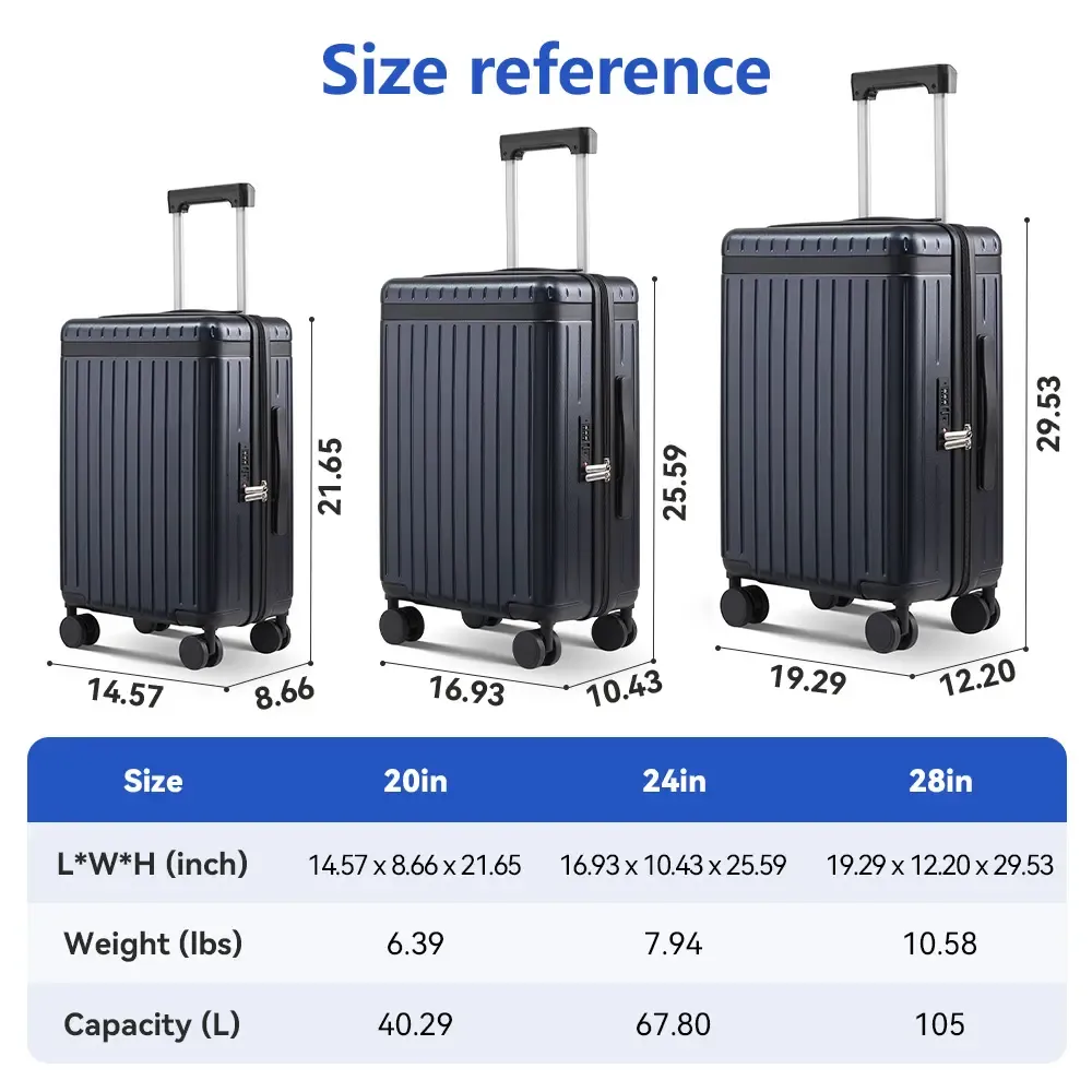 Juego de 3 Maletas Rígidas ABS+PC Expandibles, con Cerradura TSA, Ruedas Silenciosas 360° y Diseño Ligero, 20/24/28 Pulgadas, Ideal para Viajes Internacionales y de Negocios