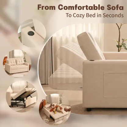 Sofá cama de 52" con cama extraíble, sofá, sofá cama convertible 3 en 1, sofá de dos plazas con respaldo ajustable sin escalones y bolsillo lateral, para sala de estar, dormitorio, apartamento, cama de día, sofás para sala