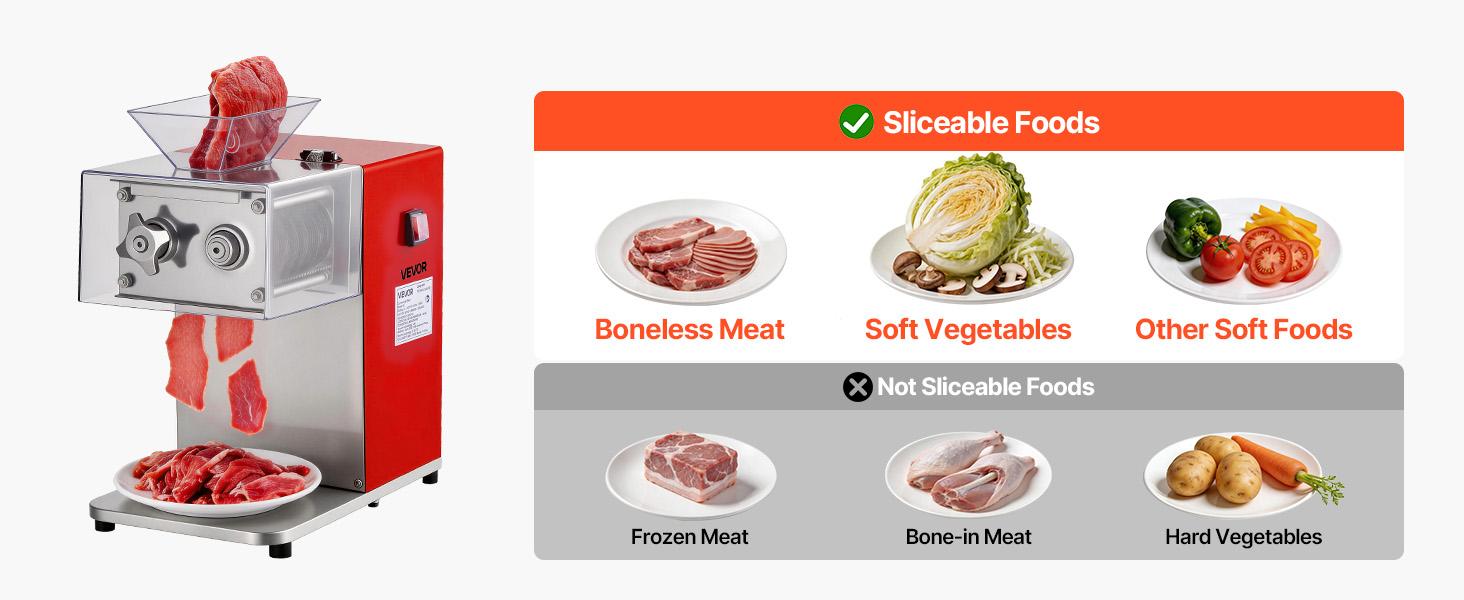 【Fallpicks】VEVOR Meat Cutter Machine, 850W Commercial Electric Slicer, 3.5mm Heavy-Duty Stainless Steel Blade Shredder, Lightweight Stable Nonslip Base, 1-Touch Off/On, Easy Maintenance for Boneless Meat, Soft Vegetables (Home Meal Prep, Kitchen Use)
