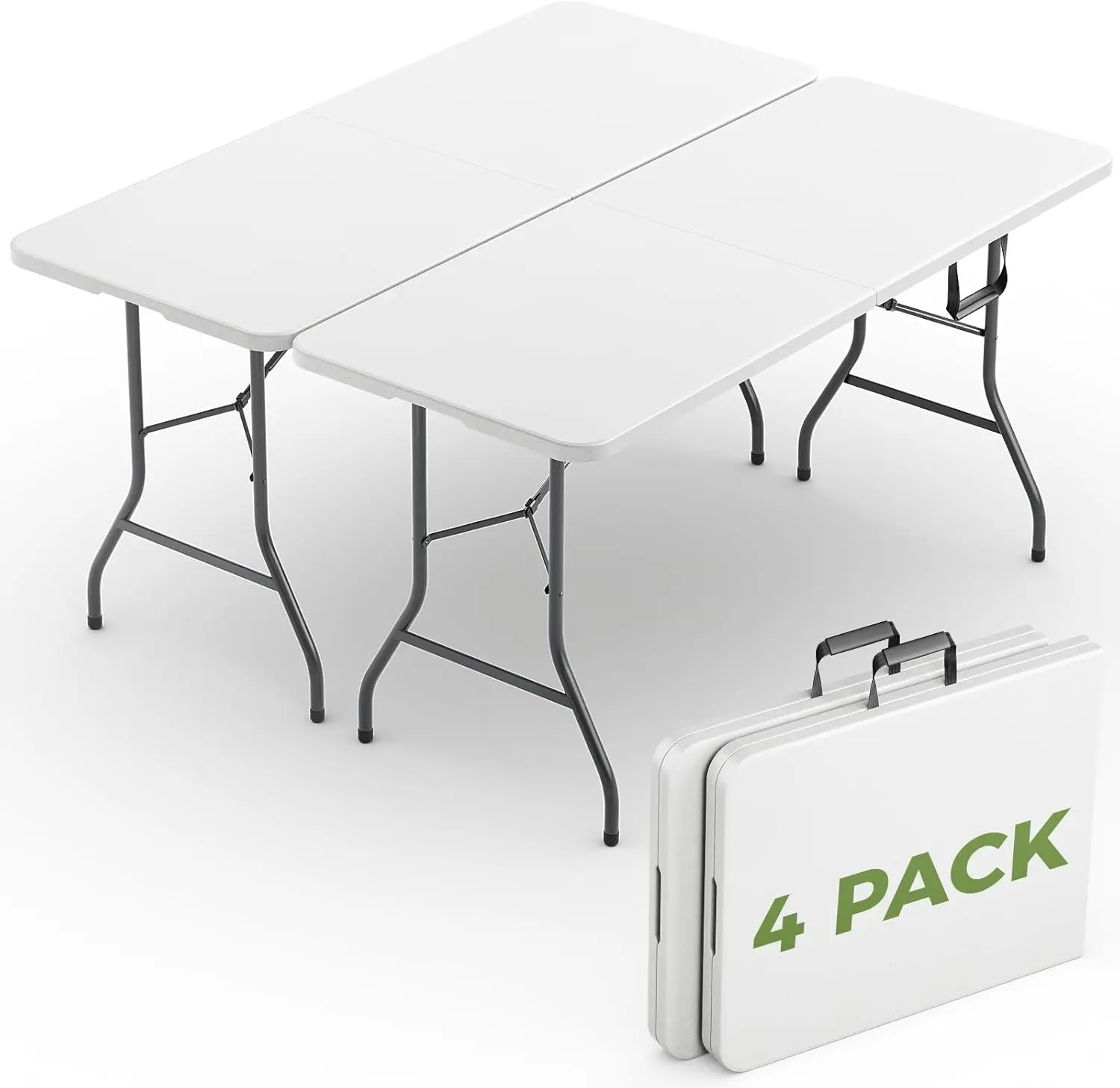 Mesa Plegable de 6 Pies, Paquete de 2/4, Mesa de Plástico Resistente con Asa de Transporte, Plegable por la Mitad con Patas de Acero, Portátil para Fiestas, Bodas, Banquetes, Camping y Picnics, Interior y Exterior, Blanca.