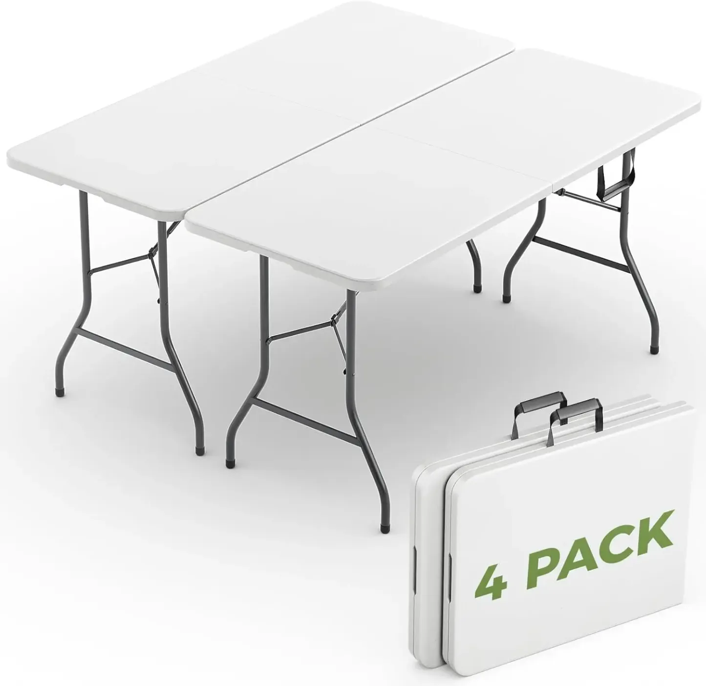 Mesa Plegable de 6 Pies, Paquete de 2/4, Mesa de Plástico Resistente con Asa de Transporte, Plegable por la Mitad con Patas de Acero, Portátil para Fiestas, Bodas, Banquetes, Camping y Picnics, Interior y Exterior, Blanca.