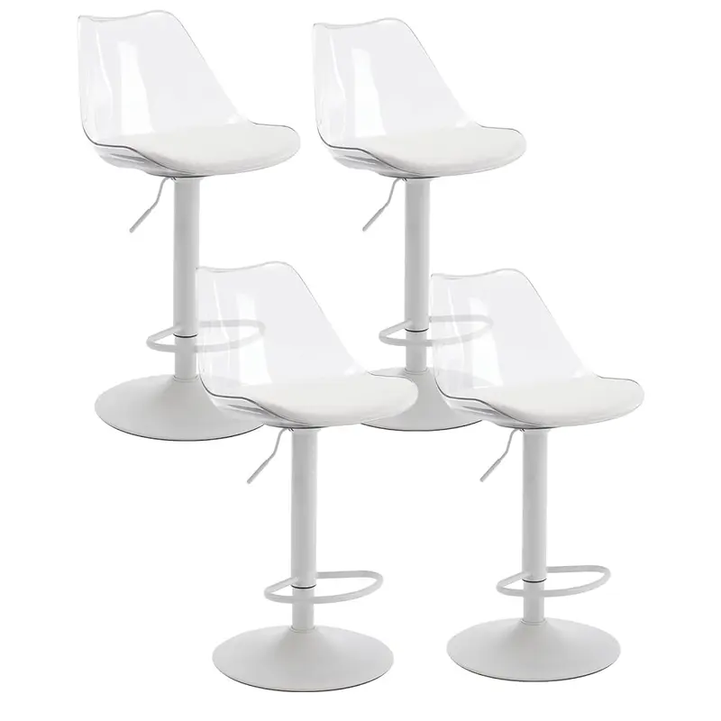 Juego de taburetes de bar modernos de acrílico transparente, ajustables y giratorios, con asiento tapizado en cuero sintético y respaldo ergonómico, ideales para barra de cocina e isla.