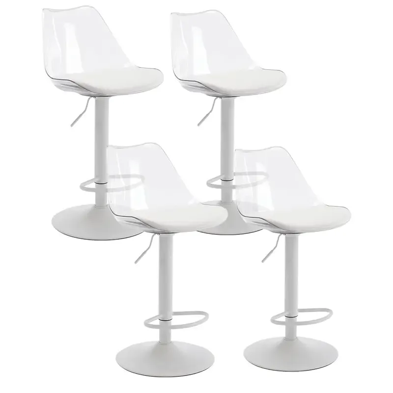 Juego de taburetes de bar modernos de acrílico transparente, ajustables y giratorios, con asiento tapizado en cuero sintético y respaldo ergonómico, ideales para barra de cocina e isla.