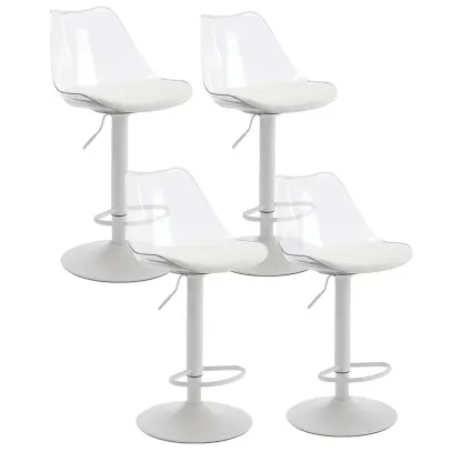 Juego de taburetes de bar modernos de acrílico transparente, ajustables y giratorios, con asiento tapizado en cuero sintético y respaldo ergonómico, ideales para barra de cocina e isla.