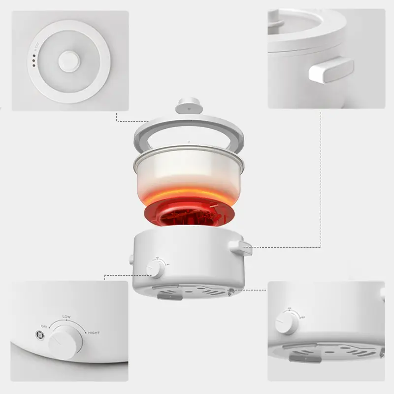 Olla eléctrica portátil de 2 L con revestimiento cerámico antiadherente, multifuncional, calentamiento rápido y protección contra sobrecalentamiento, ideal para ramen, pasta y fondue.