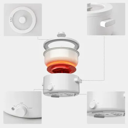 Olla eléctrica portátil de 2 L con revestimiento cerámico antiadherente, multifuncional, calentamiento rápido y protección contra sobrecalentamiento, ideal para ramen, pasta y fondue.