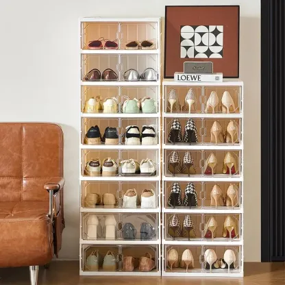 Zapatero Plegable de 10 Niveles con Puertas Transparentes Magnéticas, Capacidad para 20 Pares de Zapatos, Gran Capacidad, Apilable, Resistente, Ahorra Espacio y Sin Instalación