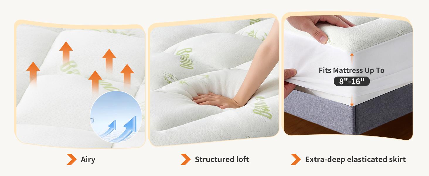 400g Bamboo Fiber Mattress Topper &ndash; Ultra Soft, Breathable & Cooling, Perfect for Back, Side & Stomach Sleepers