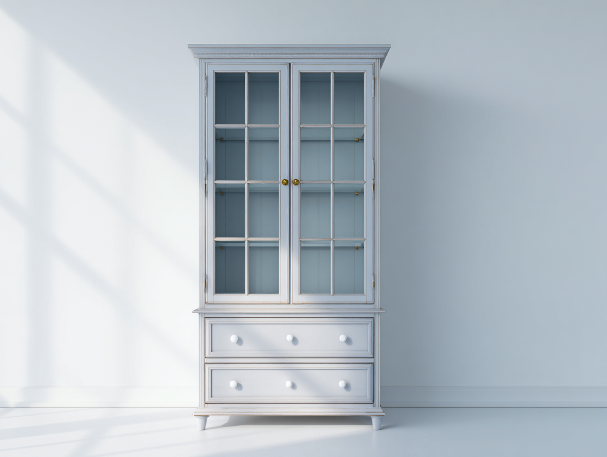 Vetrina-Legno-Vetro-Metallo-108x44x186 cm-Grigio perla-Vetro trasparente-Oro-Classico-Corianohaus