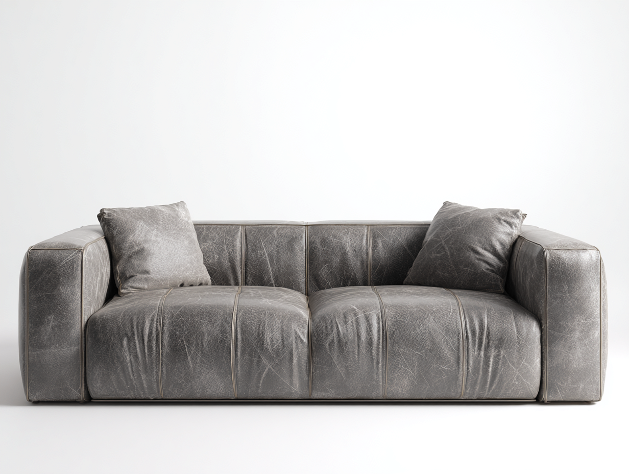 Divano lineare - pelle - 218x95x76 cm - grigio - moderno-Corianohaus