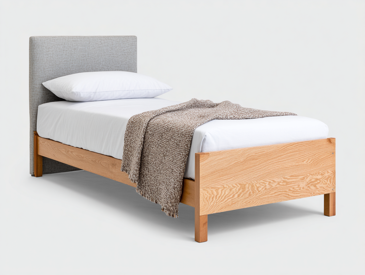 Letto singolo-Legno-Tessuto-206x98x112 cm-Grigio-Marrone-Design moderno-Corianohaus