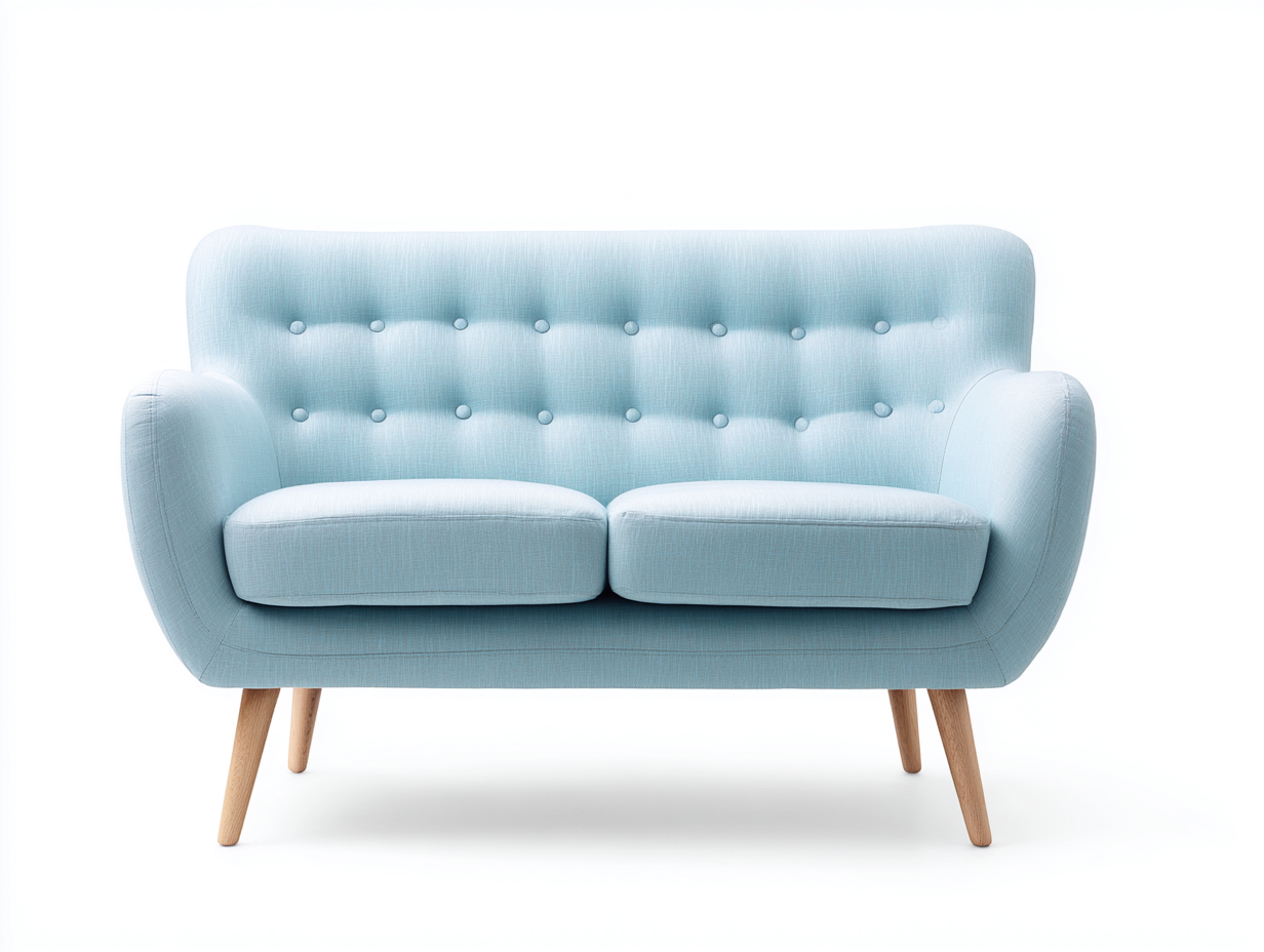 Divano lineare - tessuto-legno - 145x78x88 cm - azzurro - retrò-Corianohaus