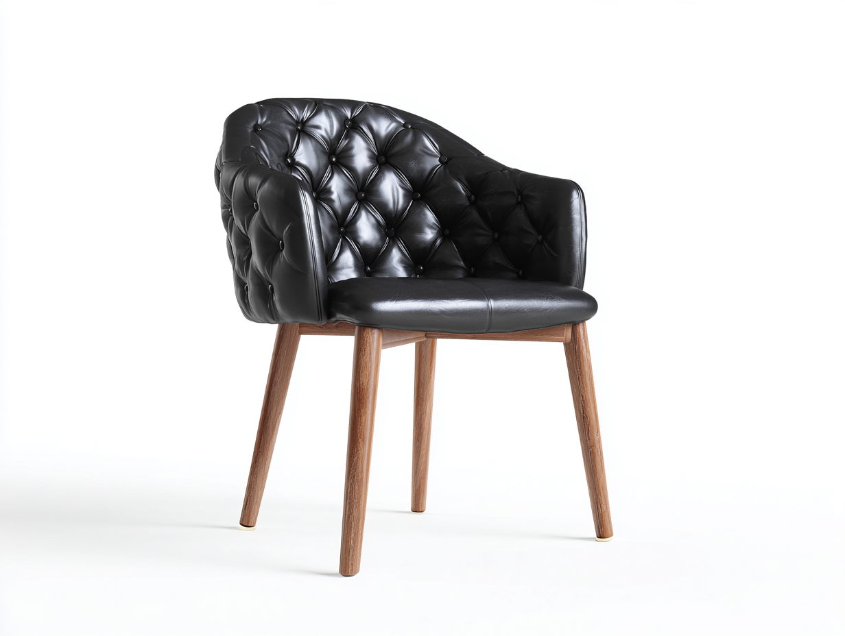 Sedia da pranzo-Pelle sintetica-Legno-59 x 57 x 81 cm-Nero-Design capitonné con braccioli-Corianohaus