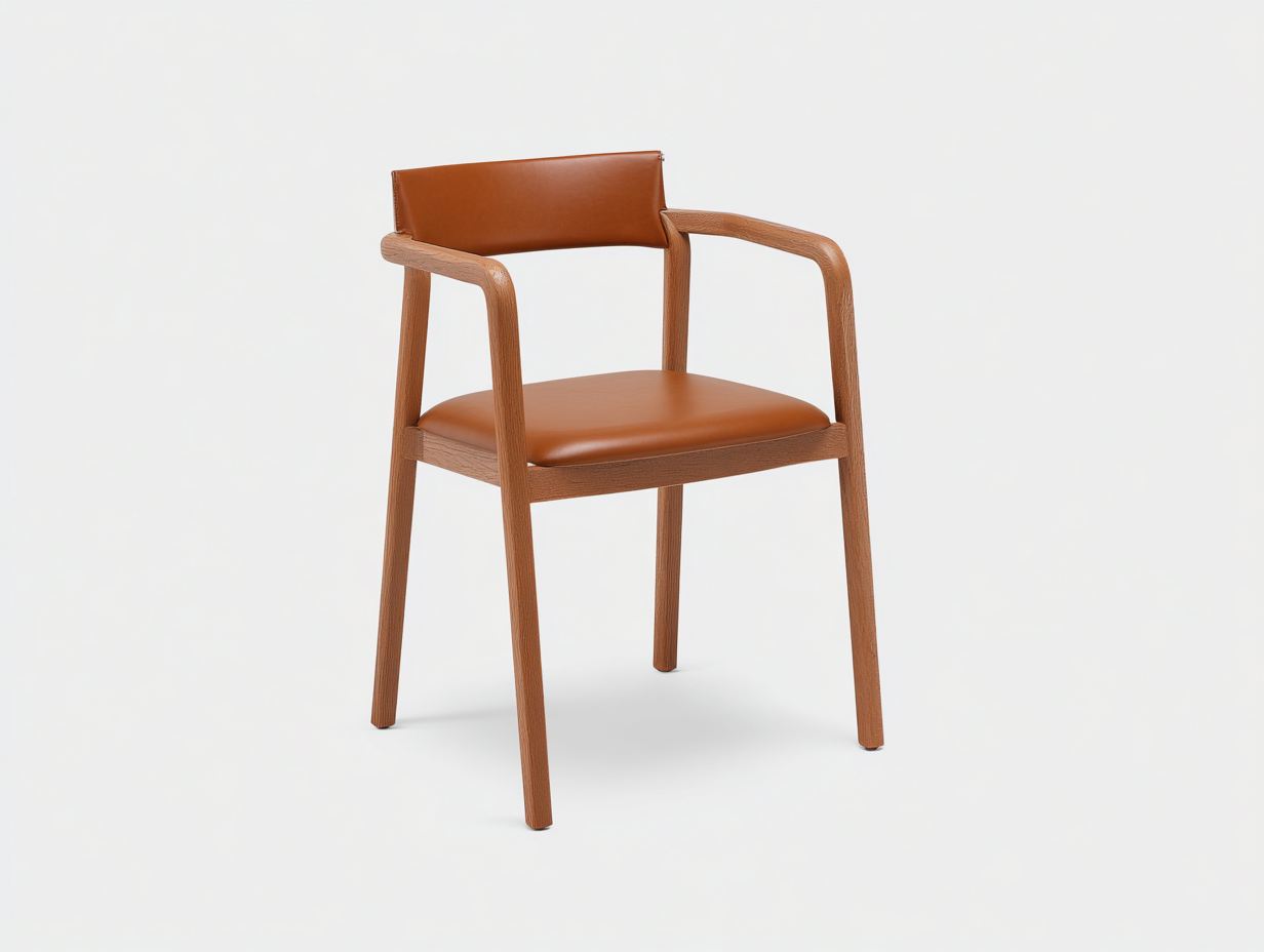 Sedia da pranzo in similpelle marrone e legno naturale 56x54x78 cm per sala da pranzo - stile moderno-Corianohaus
