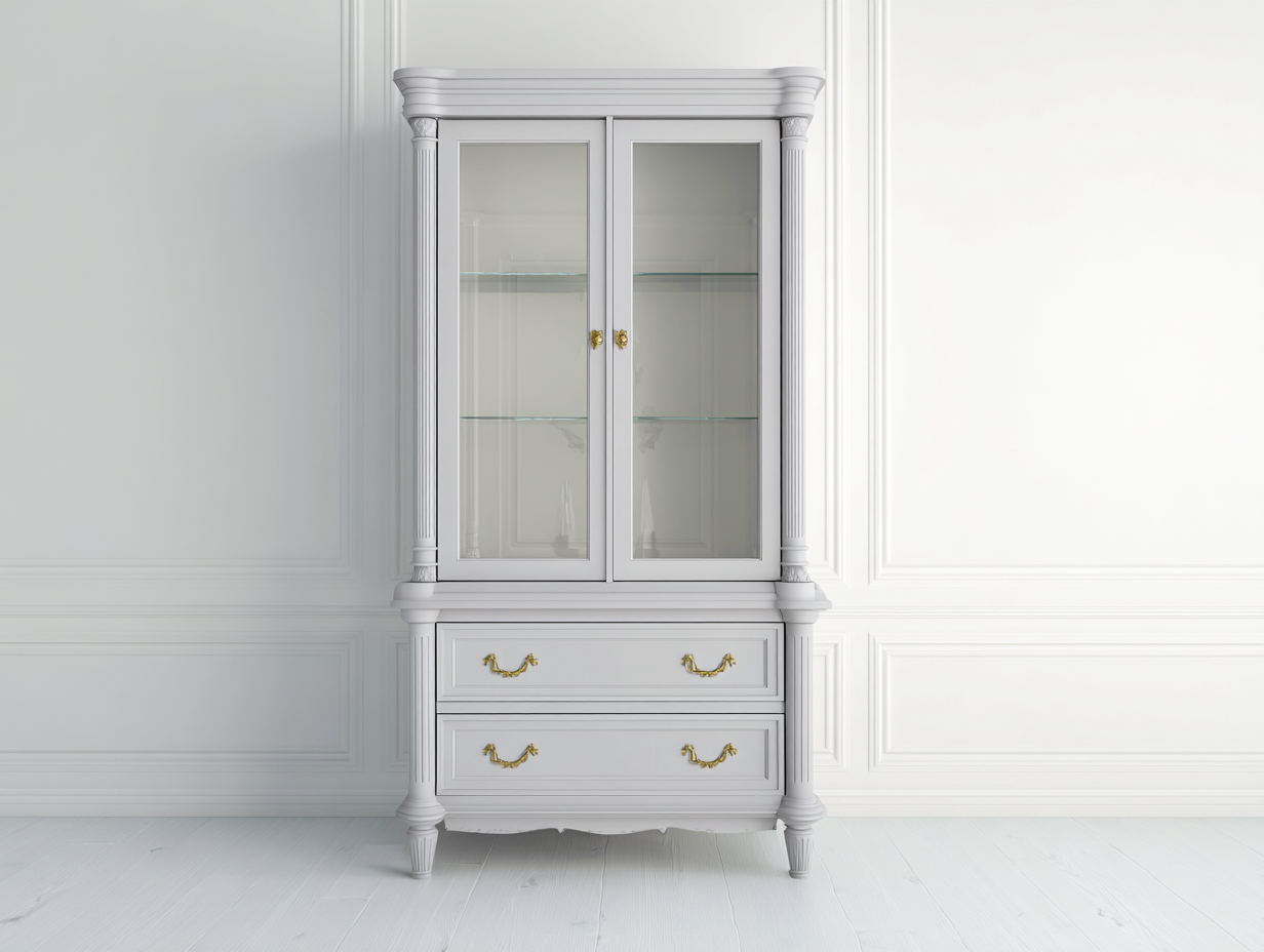 Vetrina-Legno-Vetro-Metallo-100x43x176 cm-Grigio chiaro-Vetro trasparente-Oro-Classico-Corianohaus