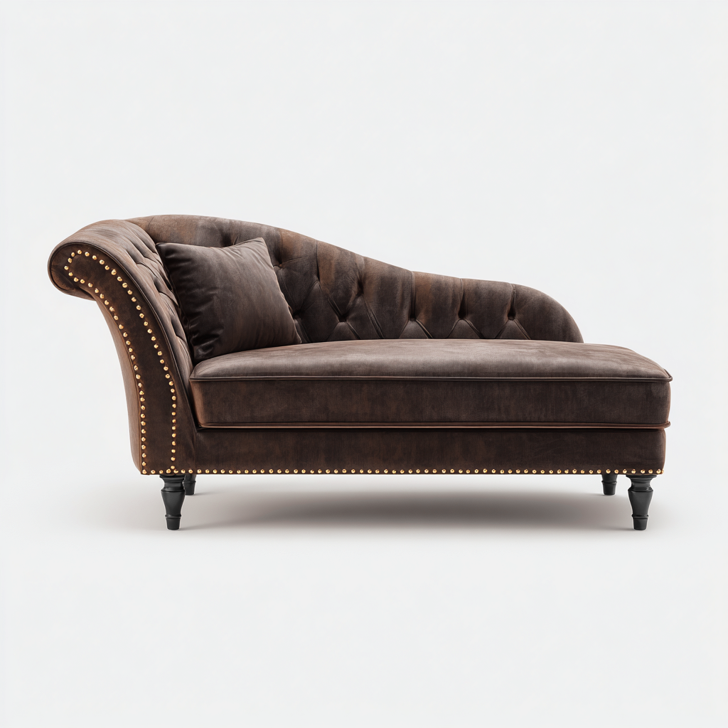 Chaise longue - velluto-legno-metallo - 182x73x84 cm - marrone cioccolato - classico Chesterfield-Corianohaus