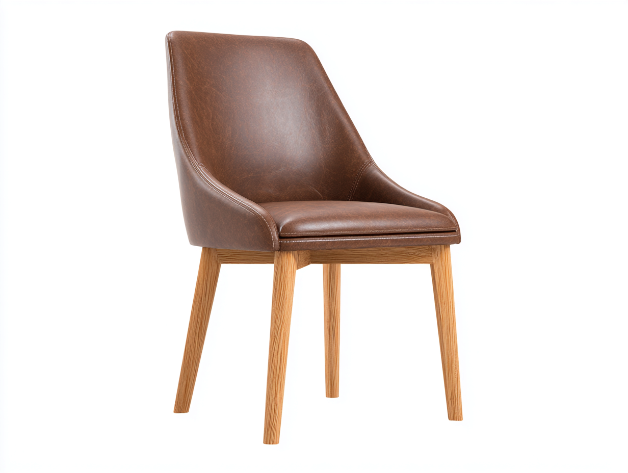 Sedia da pranzo in similpelle marrone scuro e legno naturale 52x54x82 cm per sala da pranzo - stile moderno-Corianohaus