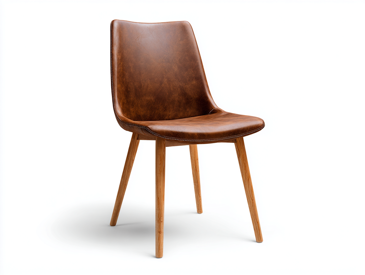 Sedia da pranzo in cuir synthétique brun con gambe in legno naturale 48x57x86 cm - design moderno per sala da pranzo-Corianohaus