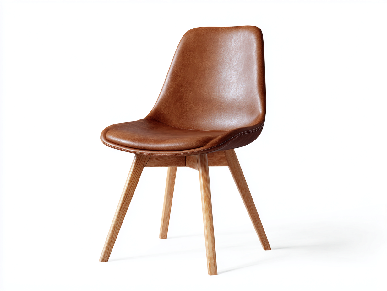 Sedia da pranzo in cuir synthétique brun chiaro con gambe in legno naturale 49x58x85 cm - design moderno per sala da pranzo-Corianohaus