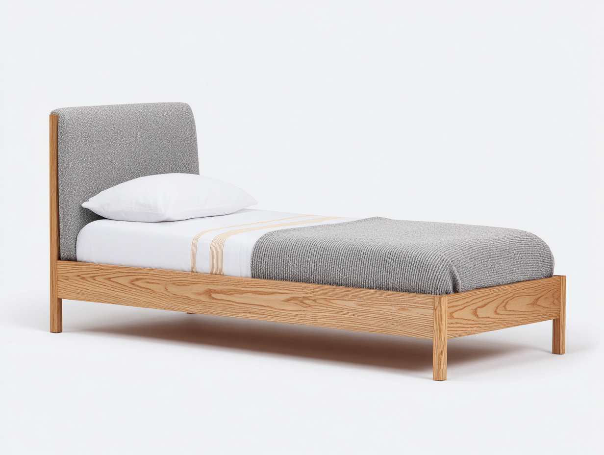 Letto singolo-Legno-Tessuto-205x96x106 cm-Grigio-Marrone-Design moderno-Corianohaus