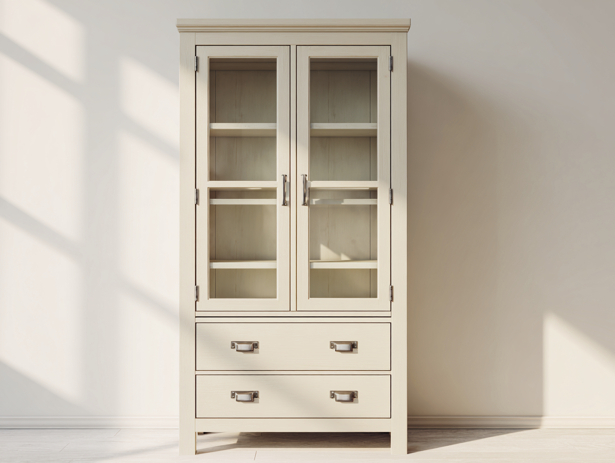 Vetrina-Legno-Vetro-Metallo-96x42x182 cm-Beige chiaro-Vetro trasparente-Argento-Classico-Corianohaus
