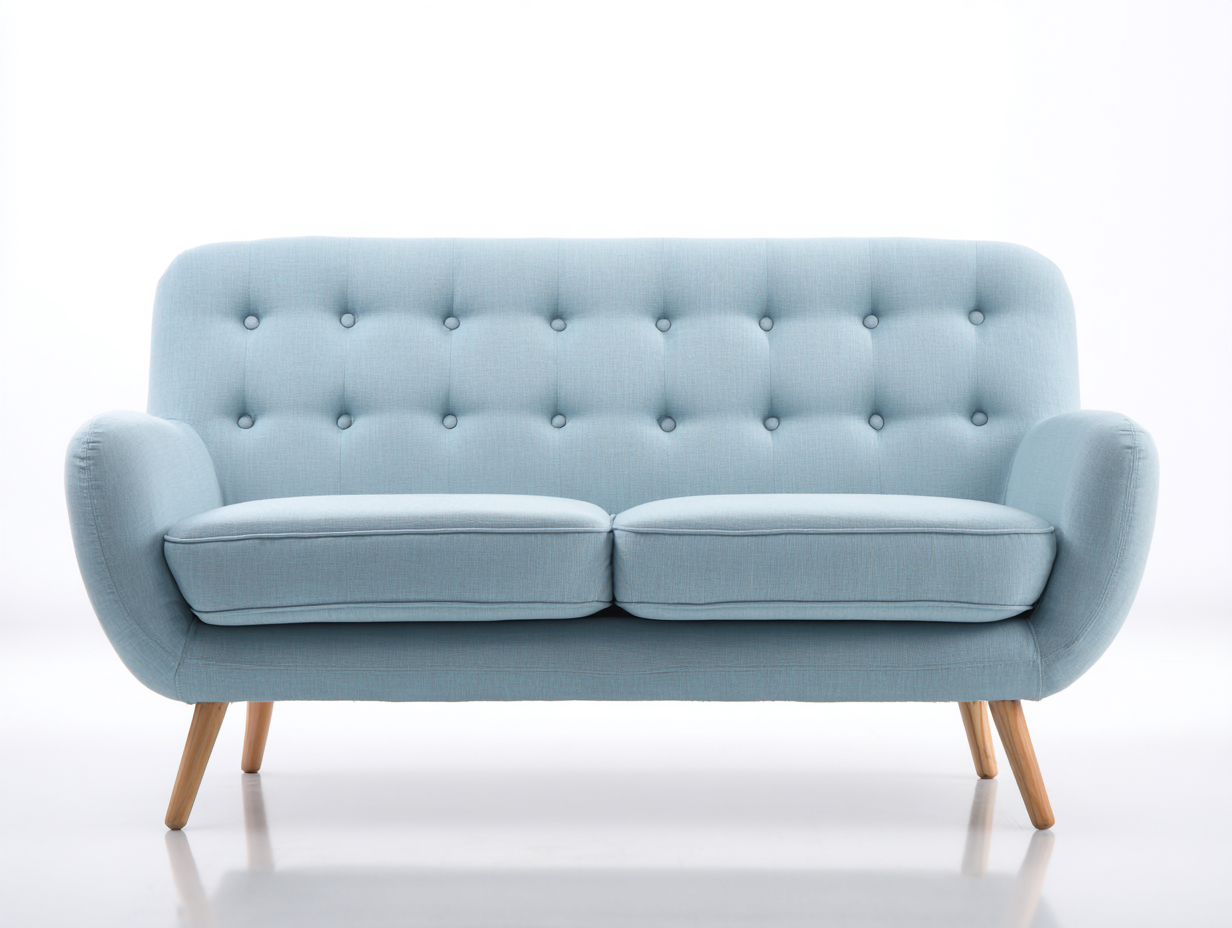 Divano lineare - tessuto-legno - 168x82x86 cm - azzurro - retrò-Corianohaus