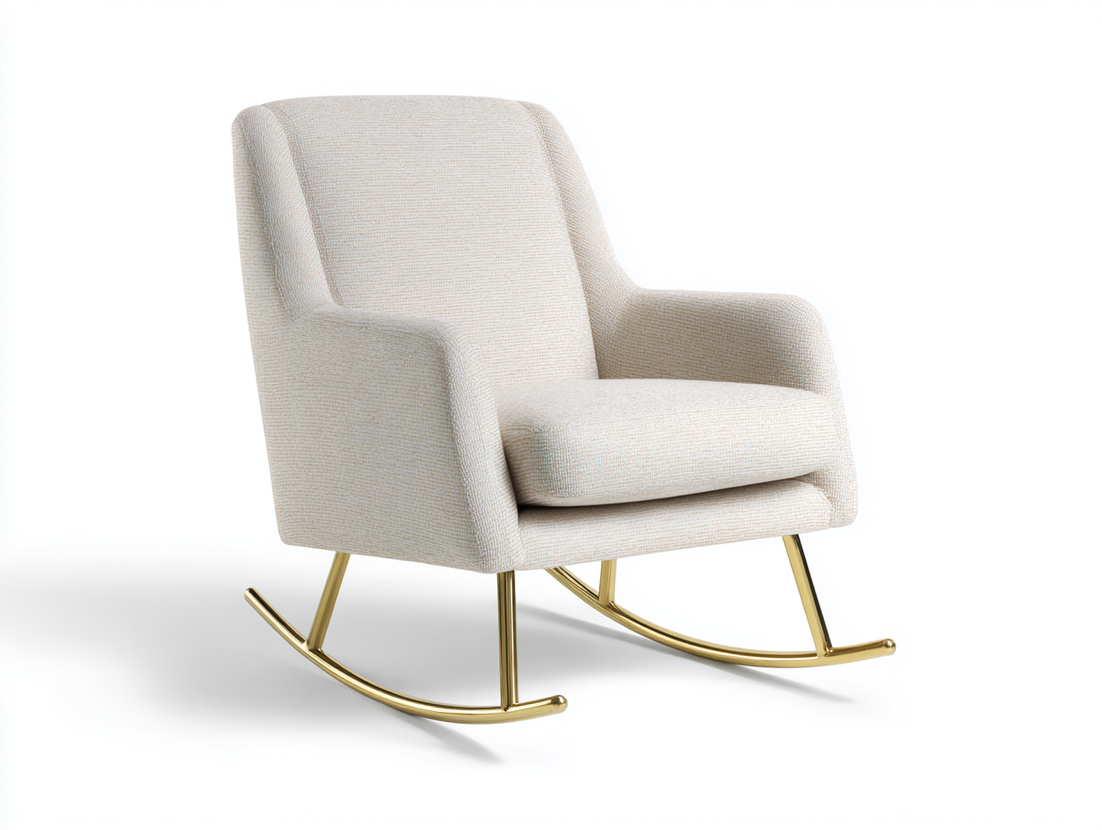 Mecedoras de tela beige 76x84x91 cm para salón - base metálica dorada - diseño moderno-Gatijahaus