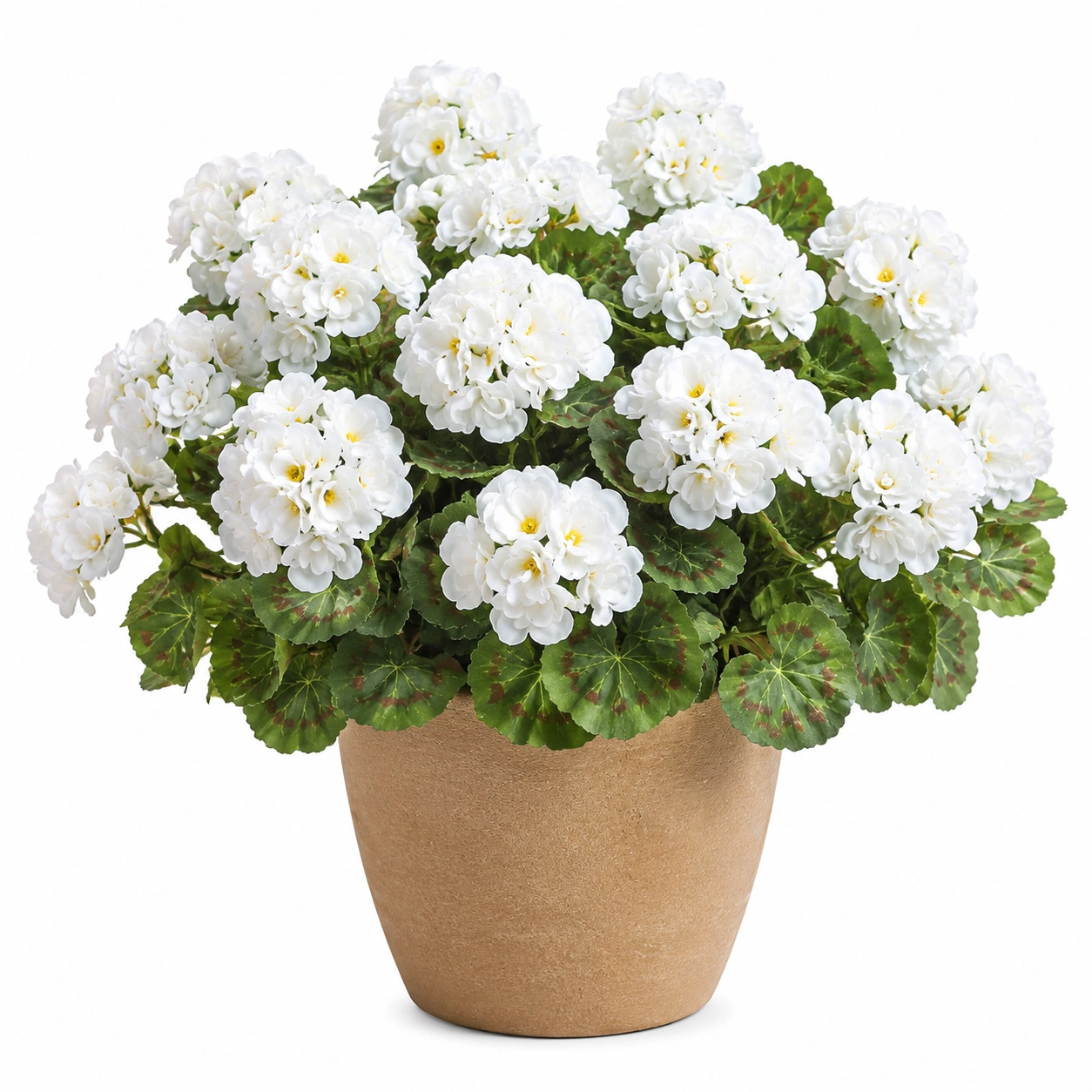 Planta Artificial de Geranio Blanco con Maceta de Cerámica-HOMAV ORA