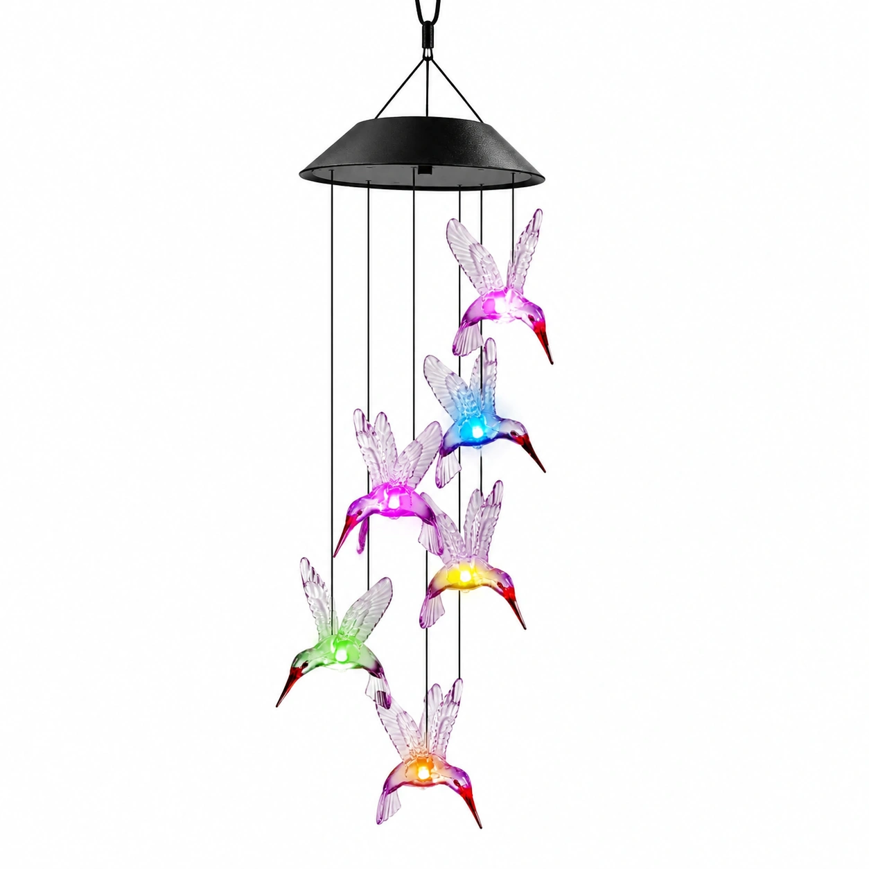 Campana de Viento Solar LED Multicolor de Colibrí para Exteriores-HOMAV ORA