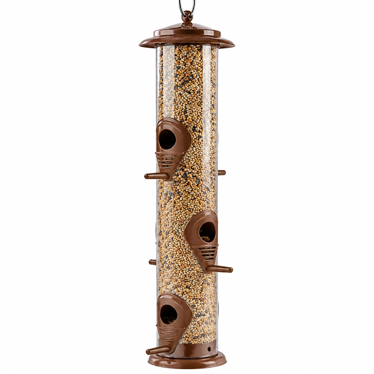 Comedero Tubular para Aves con 4 Puertos Color Marrón-HOMAV ORA