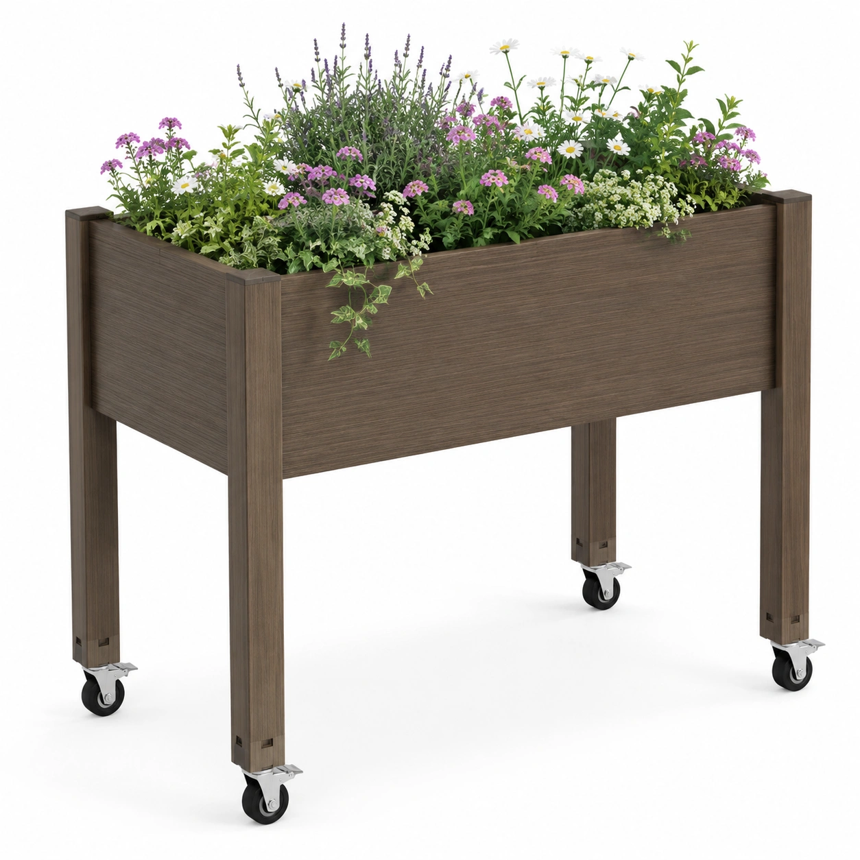 Jardinera elevada con ruedas marrón para interiores y exteriores-HOMAV ORA