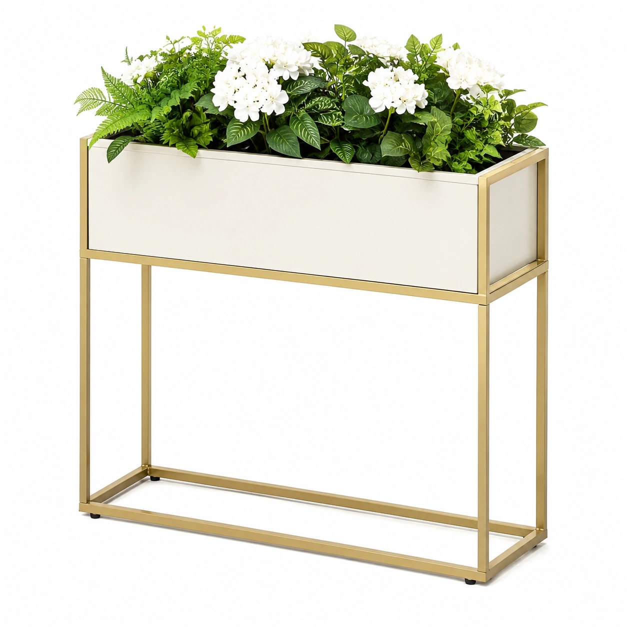 Jardinera Elevada de Metal Blanco y Dorado-HOMAV ORA