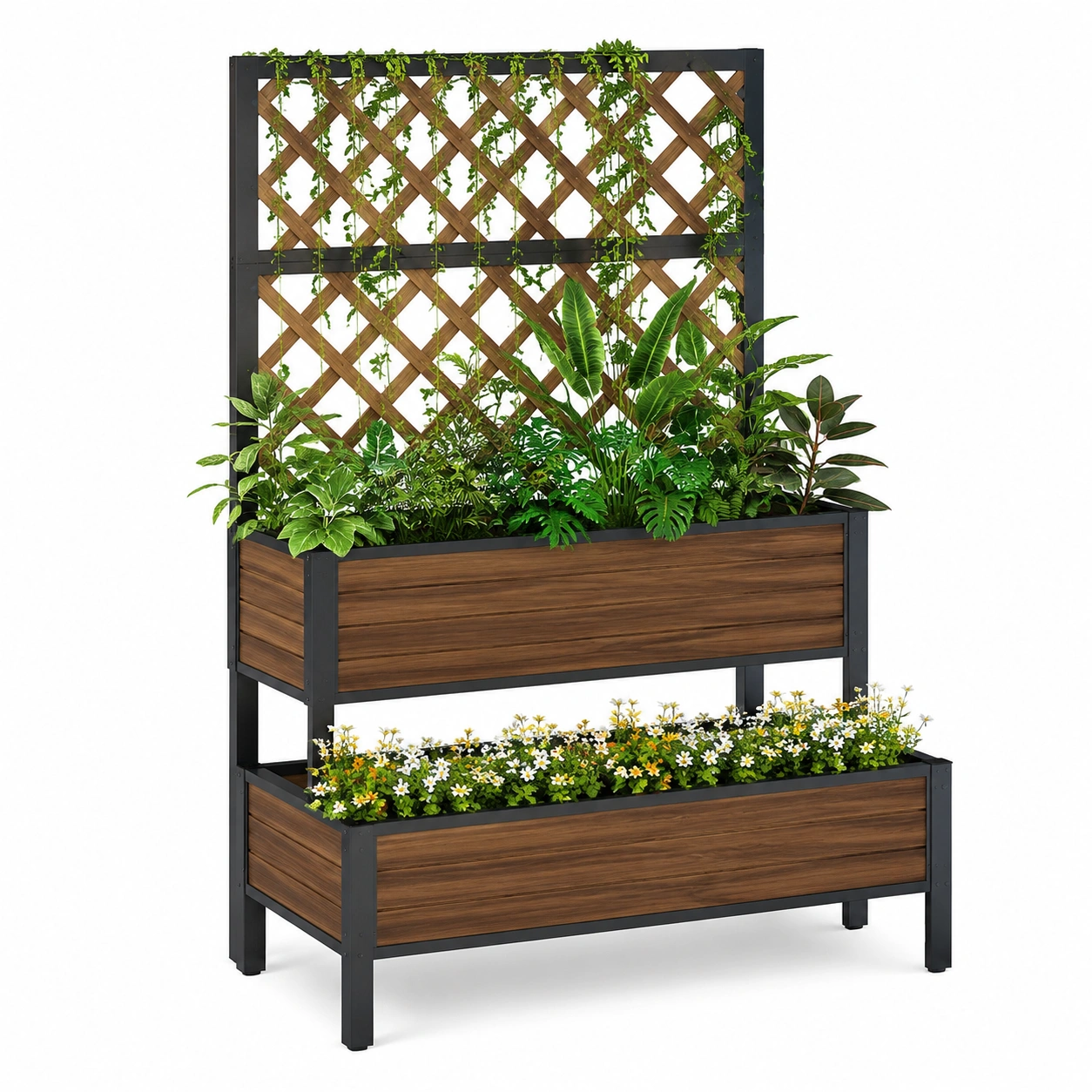 Jardinera Vertical con Enrejado de Madera y Negro-HOMAV ORA