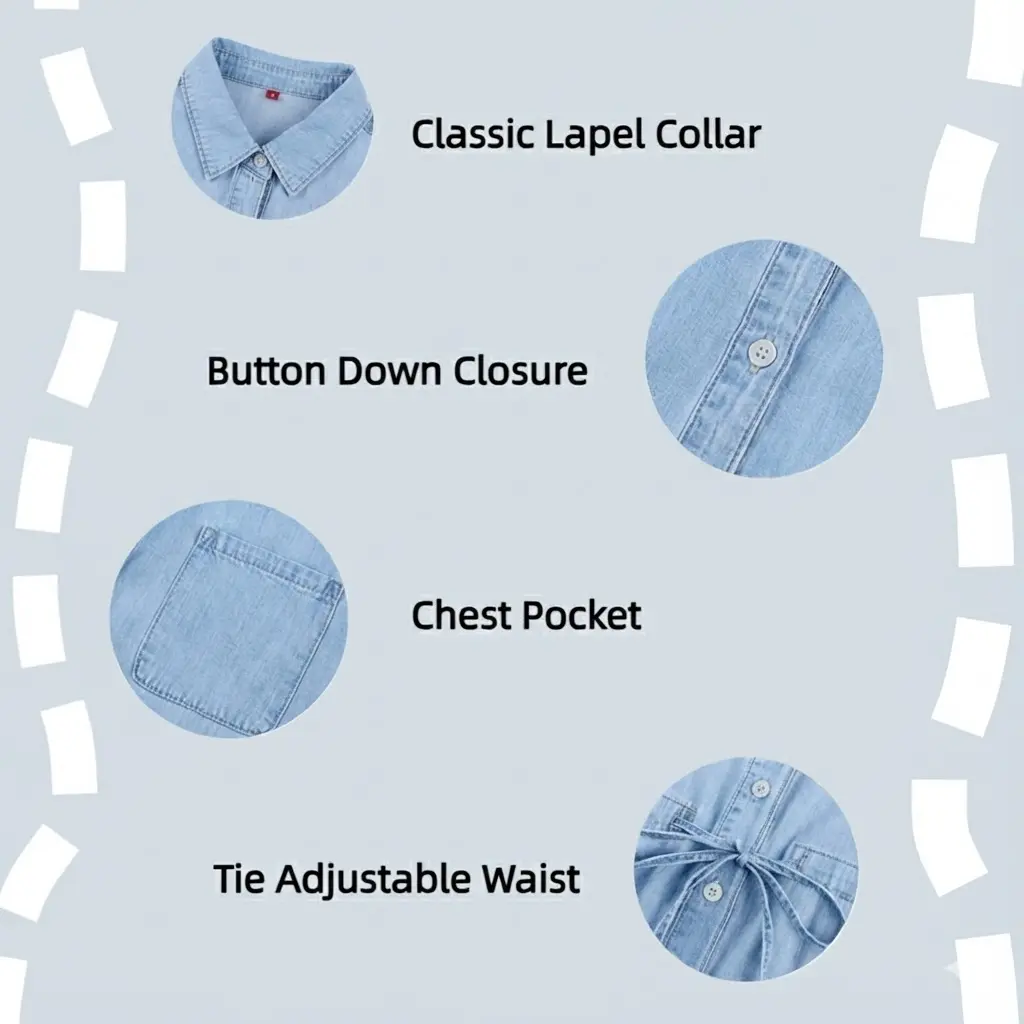 Imily Bela Women Denim Dress Summer Jean Shirt Dress Short Sleeve Button Down Tie Waist Casual Short Dress