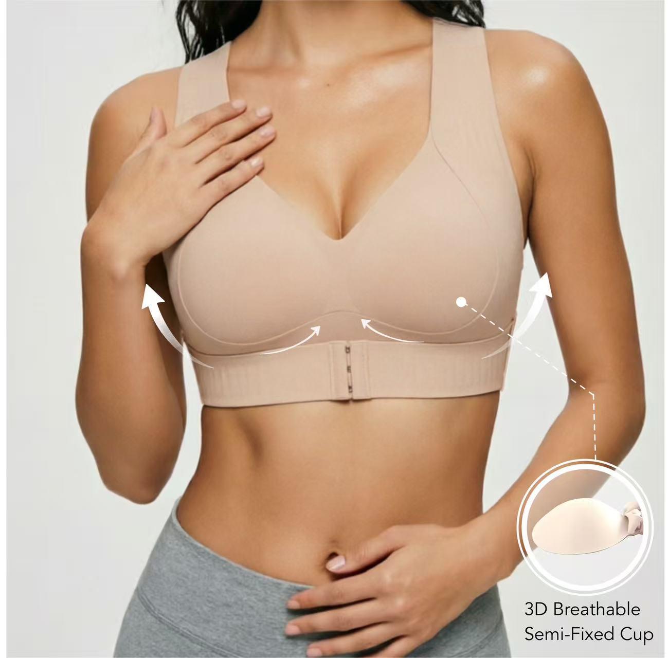 【Postural correction】Soft Breathable Wireless Sports Bra - Women's Full Coverage, Non-Removable Moulded Cups | Beige Yoga Gym Daily Fitness Activewear