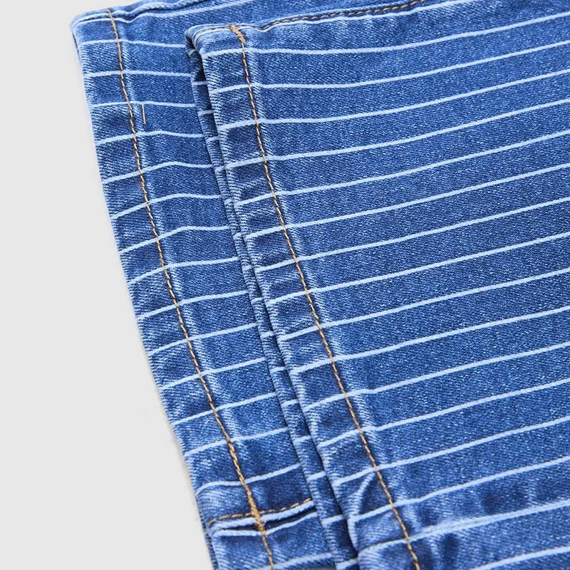 Flamingals Pinstripe Drawstring Patched Pocket High Waist Straight Leg Jeans Womenswear Stretchy 25.0" Inseam