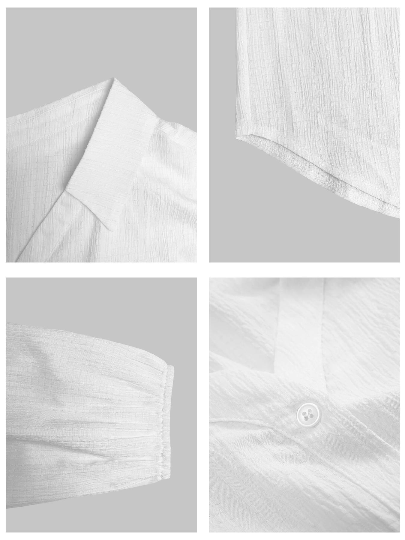 1 Spring Summer Asymmetric Cold Shoulder Blouse Women | Collared Button Down Textured Fabric 3/4 Sleeve | Clean Girl Casual Chic Style for Daily Vacation Beach Travel