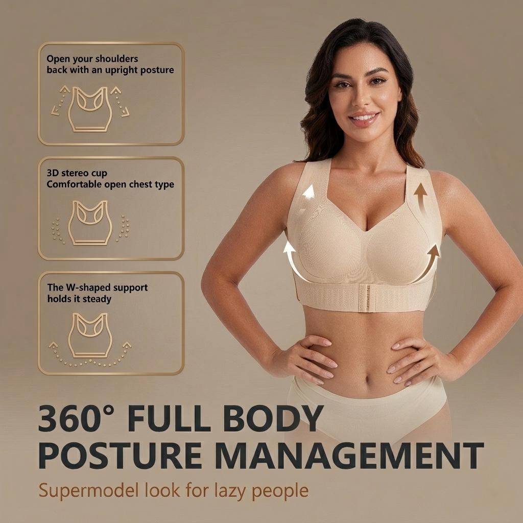 【Postural correction】Soft Breathable Wireless Sports Bra - Women's Full Coverage, Non-Removable Moulded Cups | Beige Yoga Gym Daily Fitness Activewear