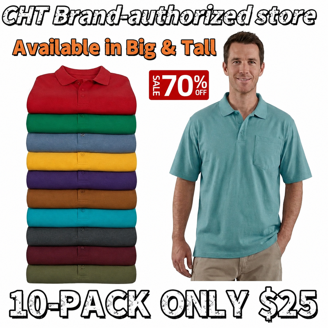CHT Men's Workwear Loose Fit Heavyweight POLOS (Also Available in Big & Tall)