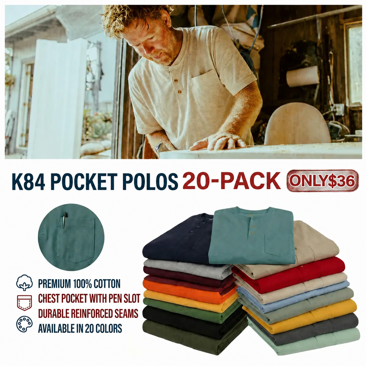 Men's Heavyweight Work Polo with pocket