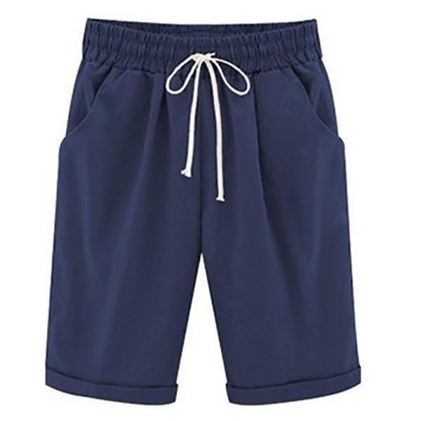Khaki Solid Summer Loose Pocket Shorts