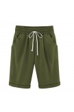 Khaki Solid Summer Loose Pocket Shorts - Green