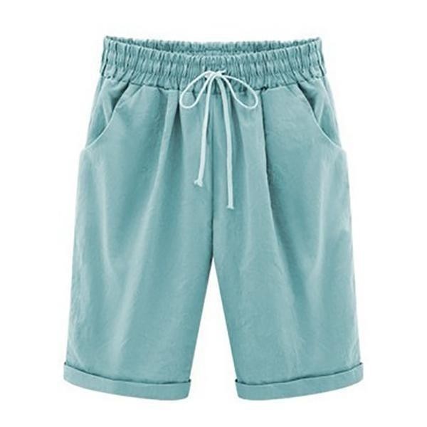 Khaki Solid Summer Loose Pocket Shorts