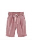 Khaki Solid Summer Loose Pocket Shorts - Pink