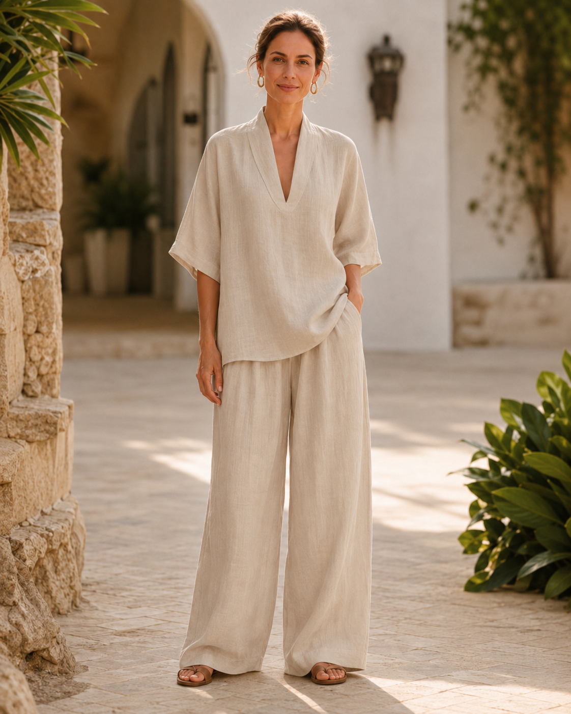 Women's Cotton Linen Two-Piece Set