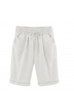 Khaki Solid Summer Loose Pocket Shorts - White