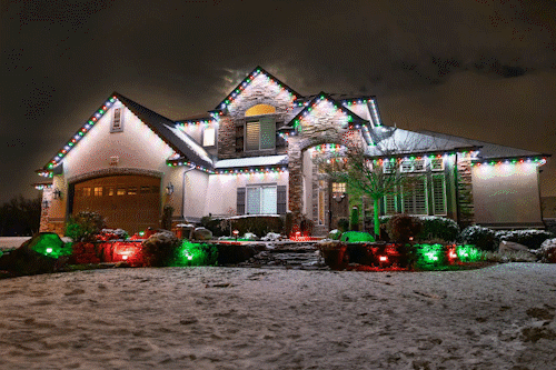 Permanent outdoor lights illuminating a home