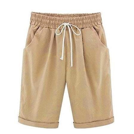 Khaki Solid Summer Loose Pocket Shorts