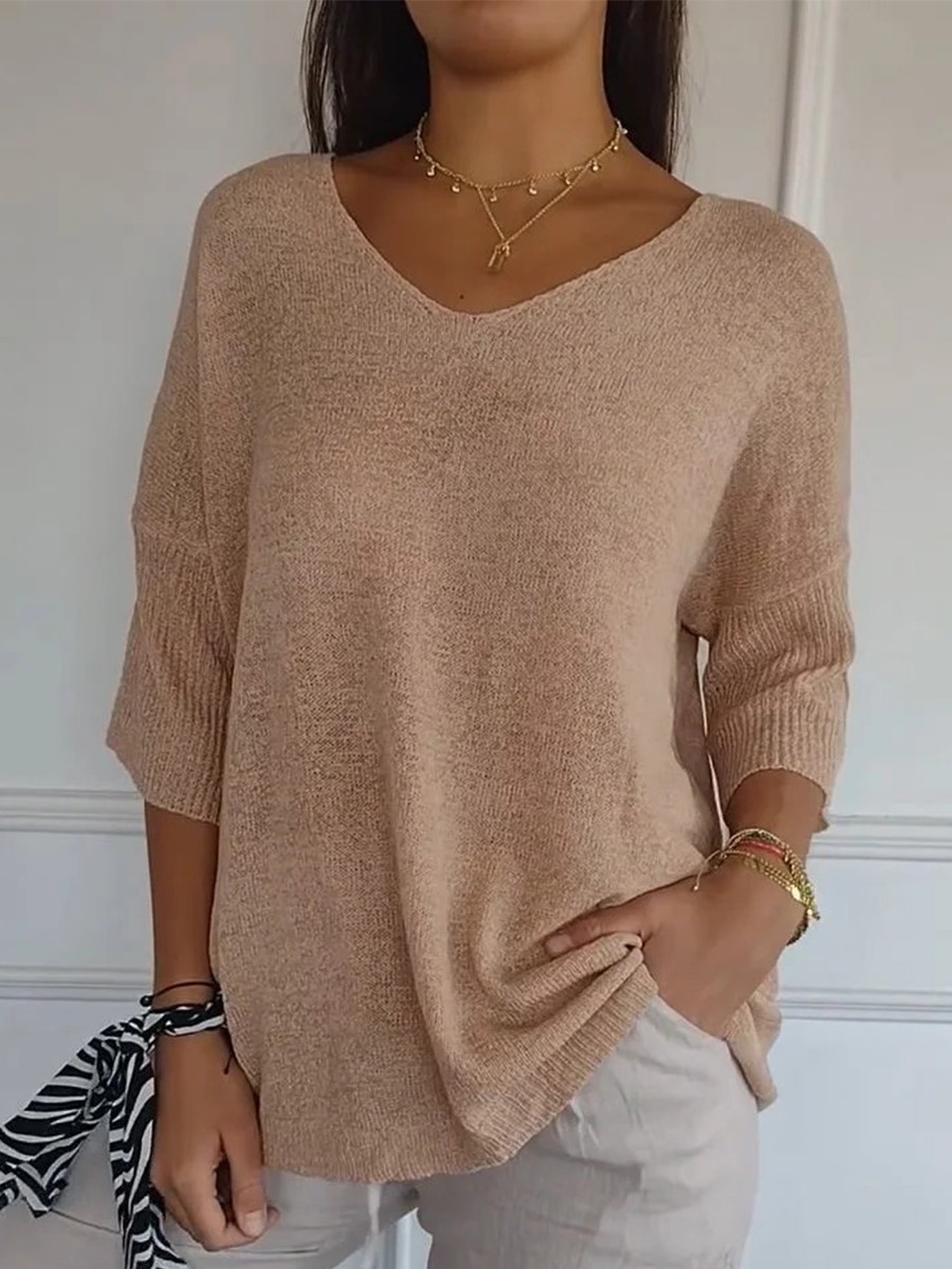 Women's Solid Knit V-Neck Sweater